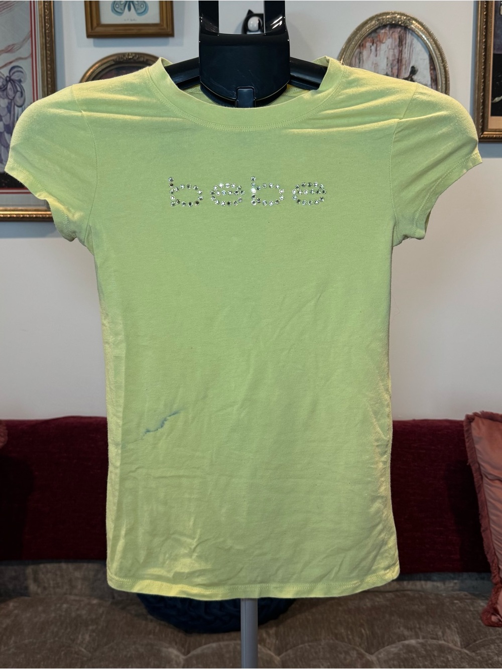 bebe Yellow Crystal Logo Short Sleeve Tee